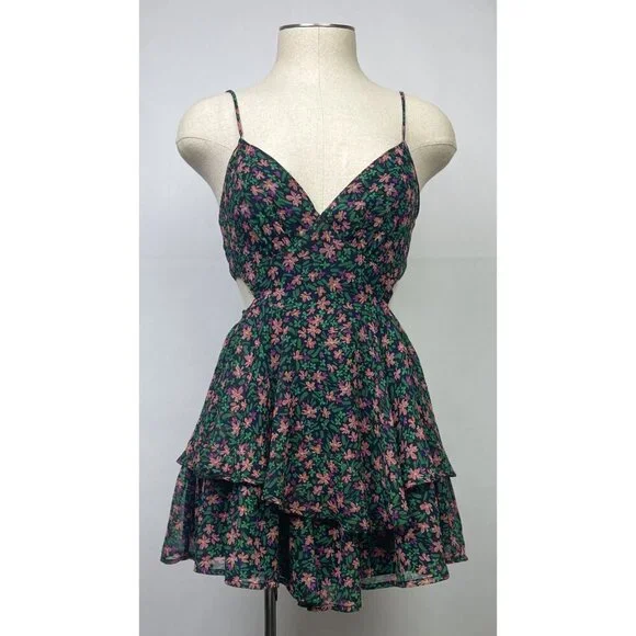 Floral Romper Shorts Womens Size XS Mahina Hawaii Floral Print Chiffon Backless - Picture 6 of 12